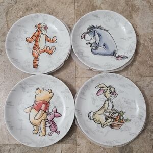 Disney Winnie the Pooh Story Book Appetizer Ceramic Plates Set Of 4
